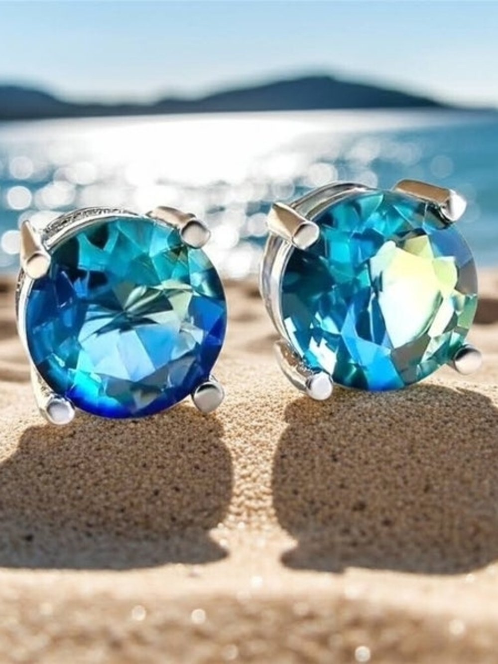 Sterling Silver 8mm Blue Tourmaline Stud Earrings